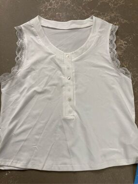 Cupshe:  Women's White Lace-Trim Henley Tank Top